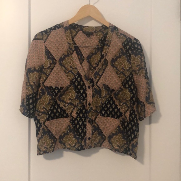 Topshop cropped v-neck 3/4 sleeve top